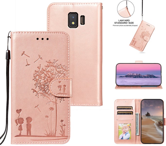 Galaxy J2 Core embossed PU leather wallet case dandelion rose gold Carousel 1