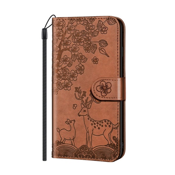 Iphone 14 plus embossed PU leather wallet case deer brown Carousel 2