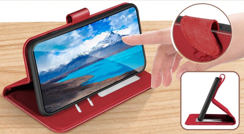 Google Pixel 3A embossed PU leather wallet case deer red Carousel 7