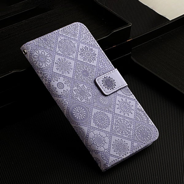 Galaxy A8 2018 embossed PU leather wallet case ethnic lilac Carousel 2