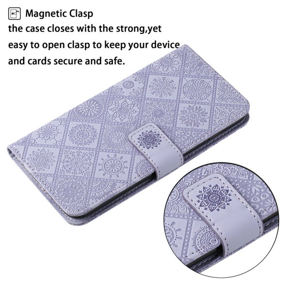 Galaxy A8 2018 embossed PU leather wallet case ethnic lilac Carousel 5