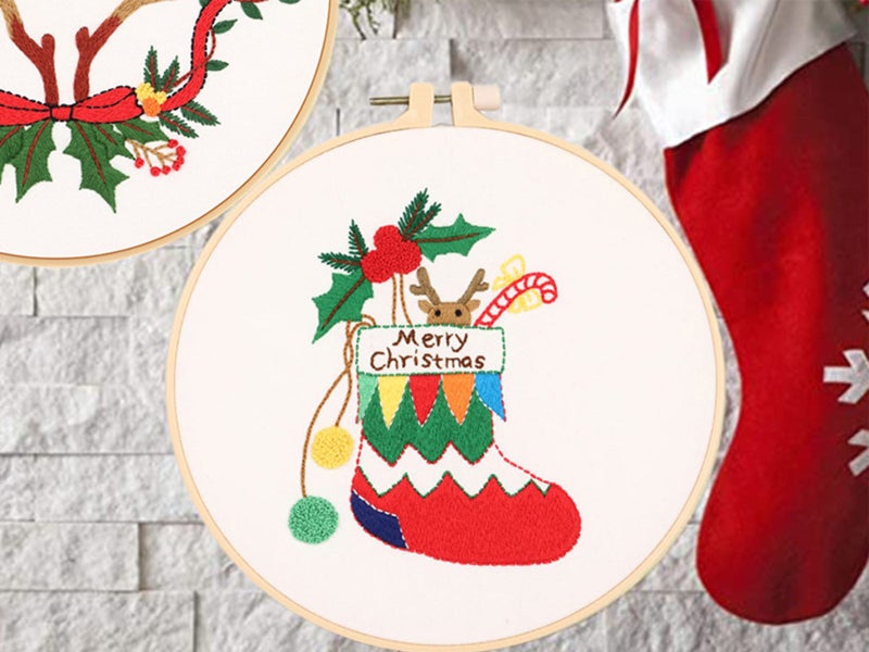 2X Style 1 2 DIY Christmas Embroidery Kit for Beginner Xmas Home Decor Gift Idea Carousel 2