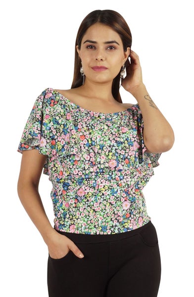Moomaya Womens Printed Tops For Women Short Sleeve Flared Top Carousel 1