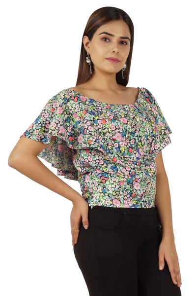 Moomaya Womens Printed Tops For Women Short Sleeve Flared Top Carousel 2