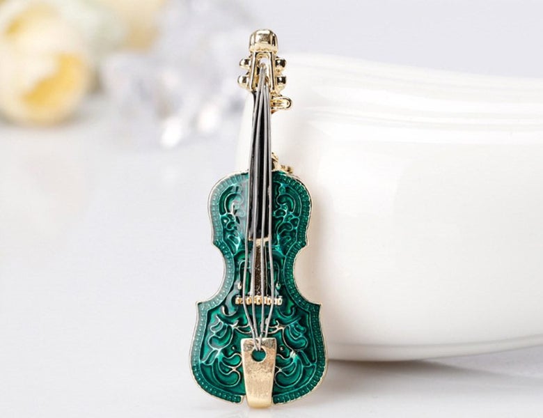 Green Violin Brooch Pin Carousel 5