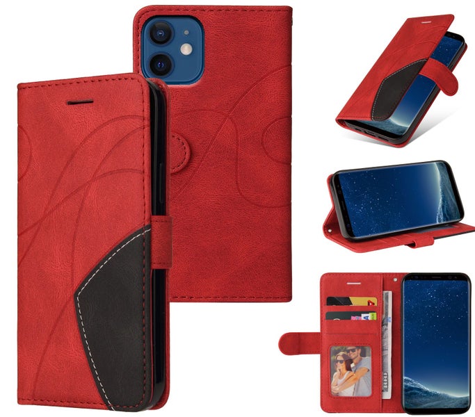 Iphone 12 wallet case collage style suede back closure red Carousel 1