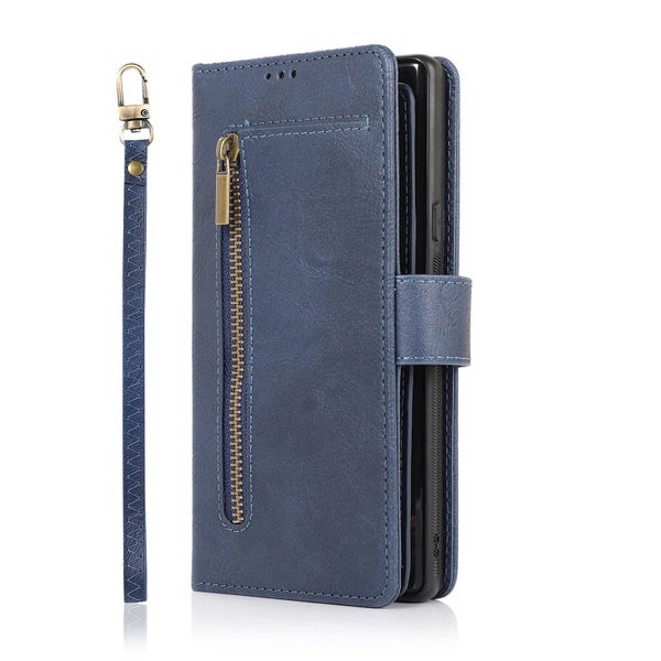 Iphone 13 pro 6.1" all in one PU leather wallet case front zip lanyard navy Carousel 2