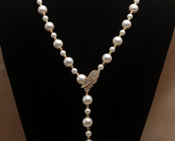 Shell Pearl Necklace - Fashion Sweater Chain White Round Pearl Long Necklace Carousel 2