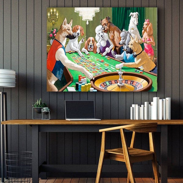 Free Shipping 1 Panel Canvas Pop Art - Dogs gambling Carousel 2
