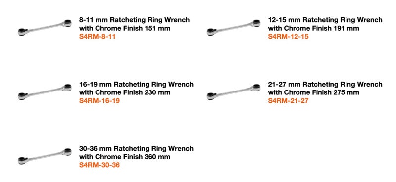 Bahco 4-in-1 Ratcheting Ring Wrench Set - 5 pcs, 8mm - 36mm Carousel 2
