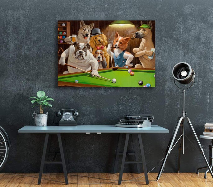 CRAZY SALE FREE SHIPPING-1 Piece Canvas Print - Dogs playing pool Carousel 2