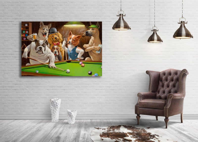 CRAZY SALE FREE SHIPPING-1 Piece Canvas Print - Dogs playing pool Carousel 3
