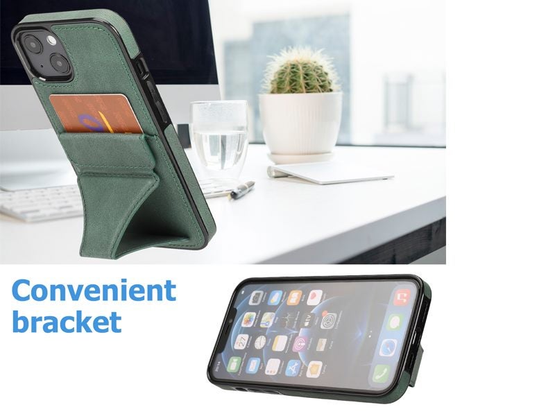 PU Leather Magnetic Kickstand Case Cover for iPhone 13 Green Carousel 2