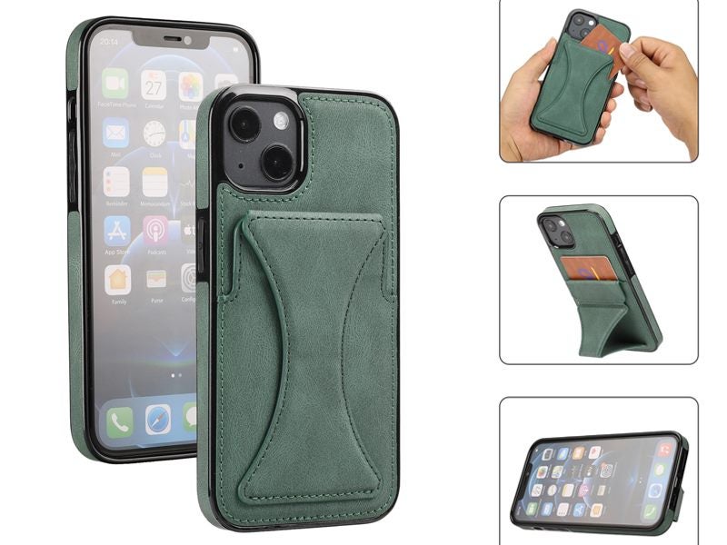 PU Leather Magnetic Kickstand Case Cover for iPhone 13 Green Carousel 1
