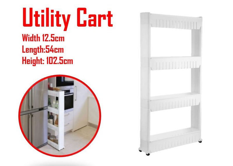 PTN Slim 4 Tier Kitchen Trolley Cart Mobile Utility Storage Organizer Caster Carousel 1