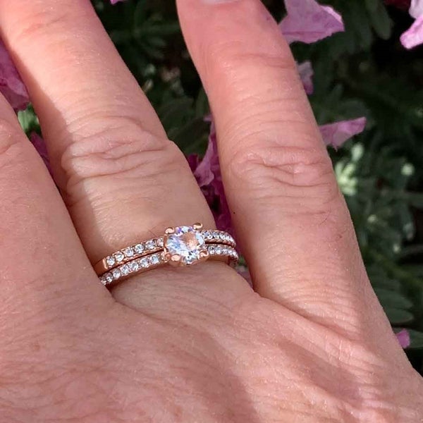 Rose-gold Premium Crystal Wedding Ring Set "Harmony" Carousel 2