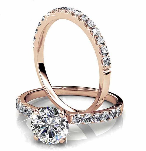 Rose-gold Premium Crystal Wedding Ring Set "Harmony" Carousel 1