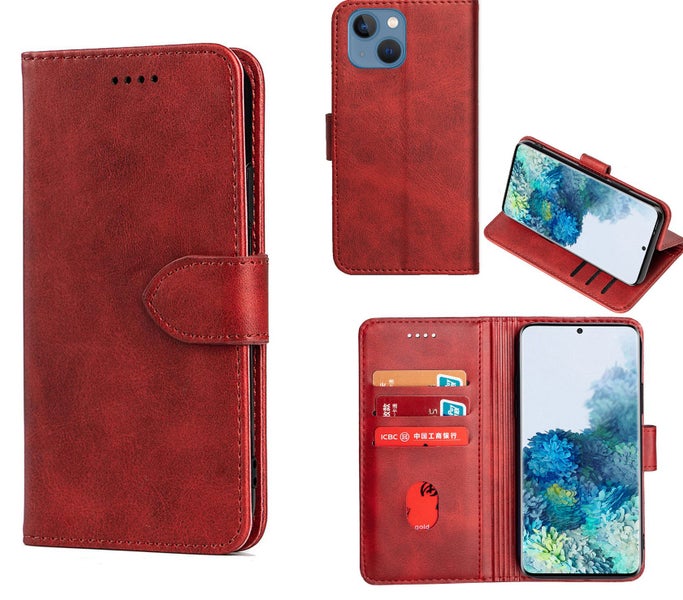 Iphone 13 mini 5.4" wallet case cowhide finish PU leather magnet card slots win Carousel 1