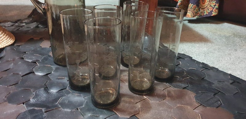 Lovely Vintage Handblown Etched Glass Lemonade Set Carousel 2