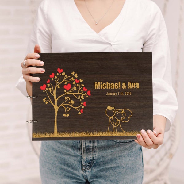 Darling Souvenir Personalized Engraved Laser Cut Wedding Guest Book Wooden Carousel 1