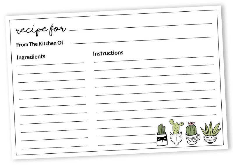 Inkdotpot Recipe Card 6x4 inch Single-Sided Recipe Design Cards White Cactus Carousel 1