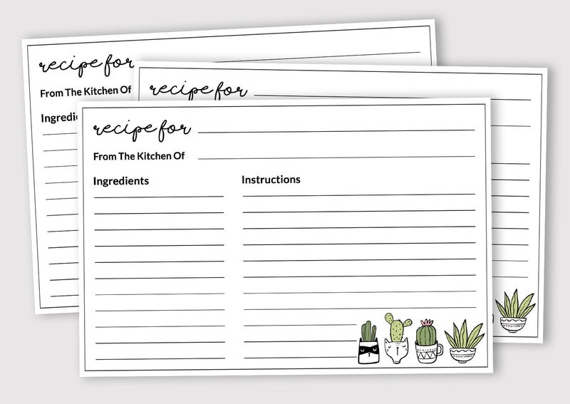 Inkdotpot Recipe Card 6x4 inch Single-Sided Recipe Design Cards White Cactus Carousel 2