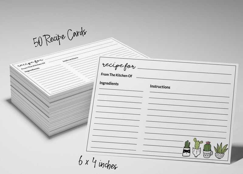 Inkdotpot Recipe Card 6x4 inch Single-Sided Recipe Design Cards White Cactus Carousel 6