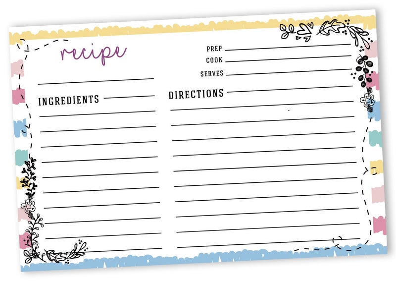Inkdotpot Recipe Card 6x4 inch Single-Sided Recipe Design Cards White Floral Carousel 1