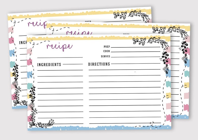Inkdotpot Recipe Card 6x4 inch Single-Sided Recipe Design Cards White Floral Carousel 2