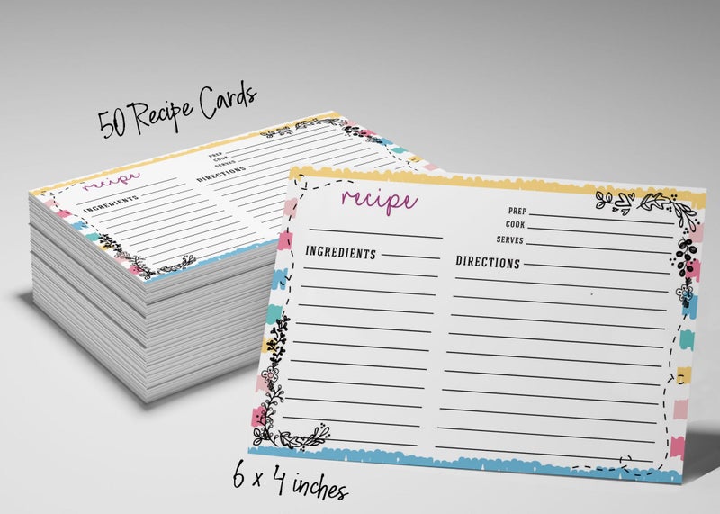 Inkdotpot Recipe Card 6x4 inch Single-Sided Recipe Design Cards White Floral Carousel 6