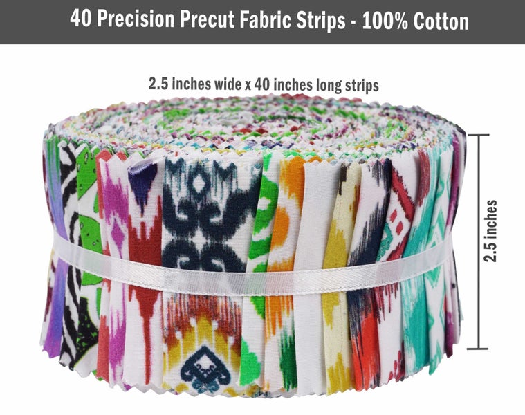 Soimoi 40Pcs Ikat Print Cotton Precut Fabrics For Quilting Craft Strips 2.5 Carousel 6