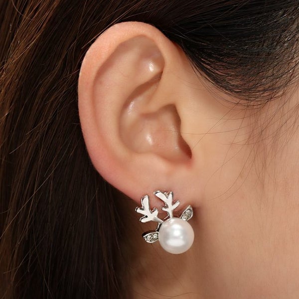 Micro-set Pearl Antler Earrings Elk Ear Studs(Silver) - 4 - 6PAIR Carousel 3