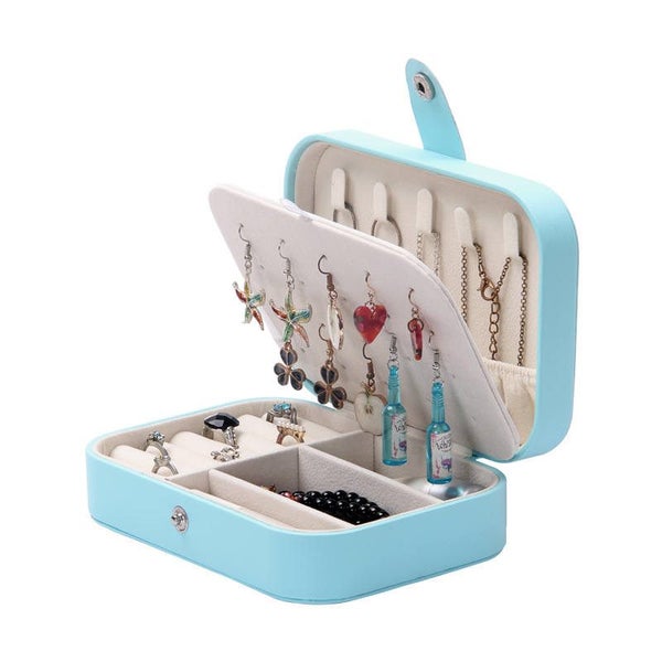 Jewelry Box PU Leather Portable Travel Case 2 Layers Display Storage Box-Blue Carousel 1