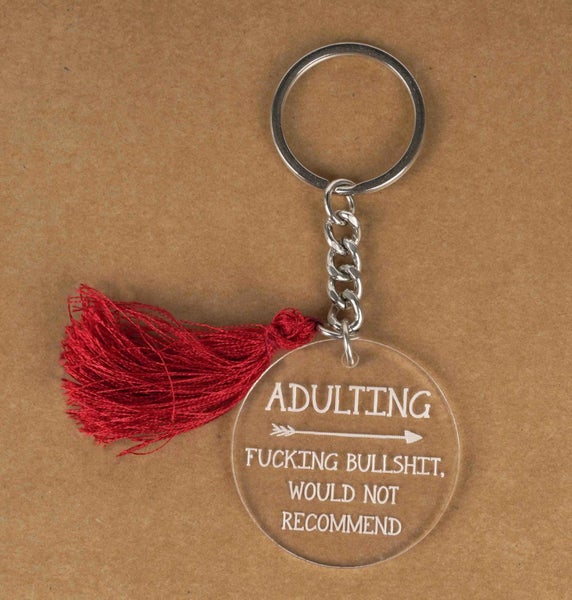 Inkdotpot Funny Keychain, Adulting Not Recommend Acrylic Engraved Keychain, Carousel 1