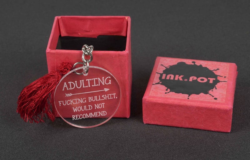 Inkdotpot Funny Keychain, Adulting Not Recommend Acrylic Engraved Keychain, Carousel 5