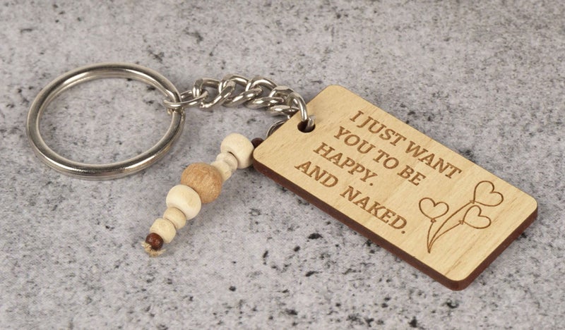 Inkdotpot Funny Keychain I Just Love To Be Happy Wood Engraved Keychain Carousel 6