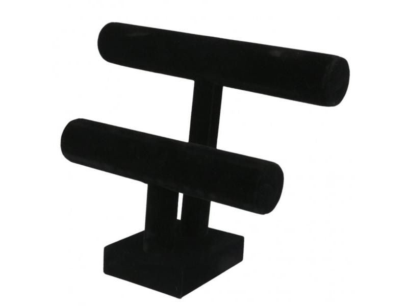 Black Color Velvet 2-Tiers T-Bar Display Stand Jewelry Holder Accessories Rack Carousel 2