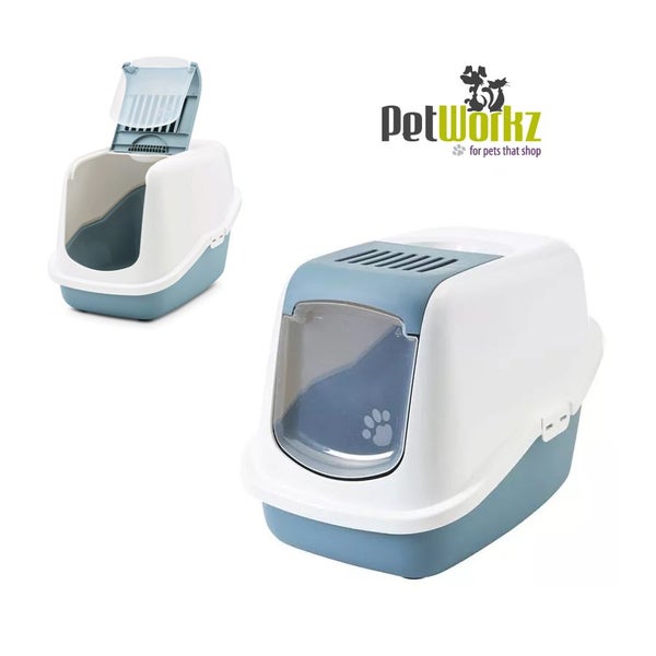 SAVIC NESTOR HOODED CAT LITTER BOX BLUESTONE Carousel 1