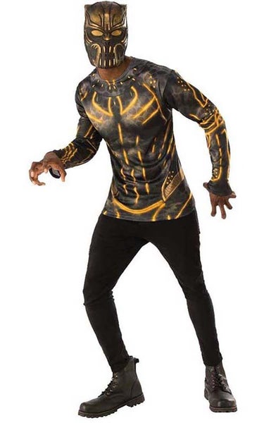 LICENSED KILLMONGER BLACK PANTHER ADULT MENS HALLOWEEN COSTUME TOP T-SHIRT MASK Carousel 1