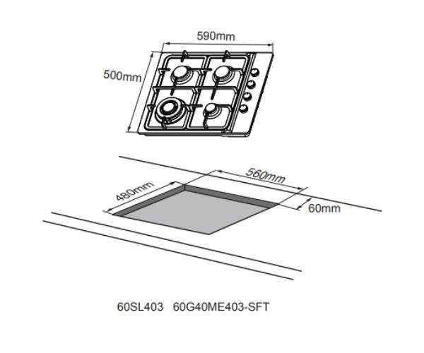 Midea 60cm stainless steel gas hob Carousel 2