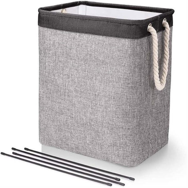 65L Collapsible Linen Laundry Basket with Rope Handle - Black+Gray Carousel 1