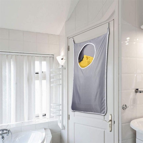 Hanging Hamper Bag with Adjustable Stainless Steel & Suction Cup Hooks - Gray Carousel 2
