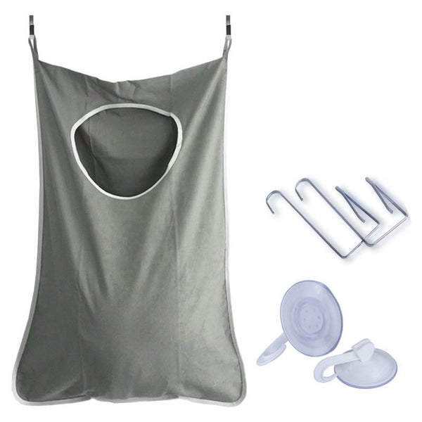 Hanging Hamper Bag with Adjustable Stainless Steel & Suction Cup Hooks - Gray Carousel 1