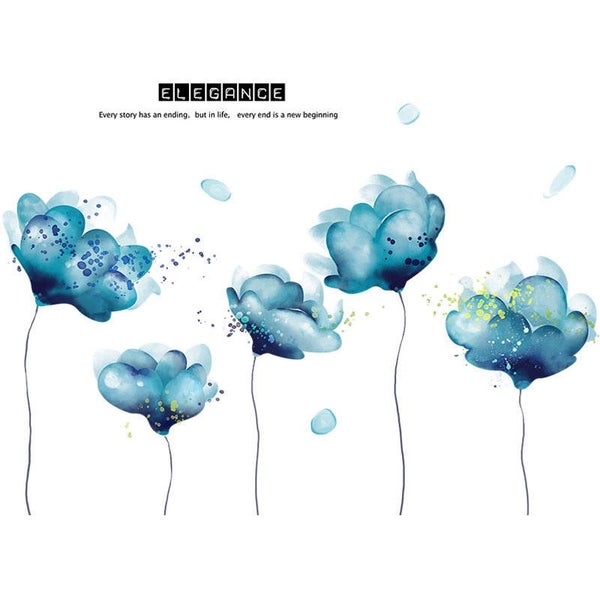 2Pcs Removable 3D Light Blue Dream Flower Wall Sticker Home Art Decor Carousel 1