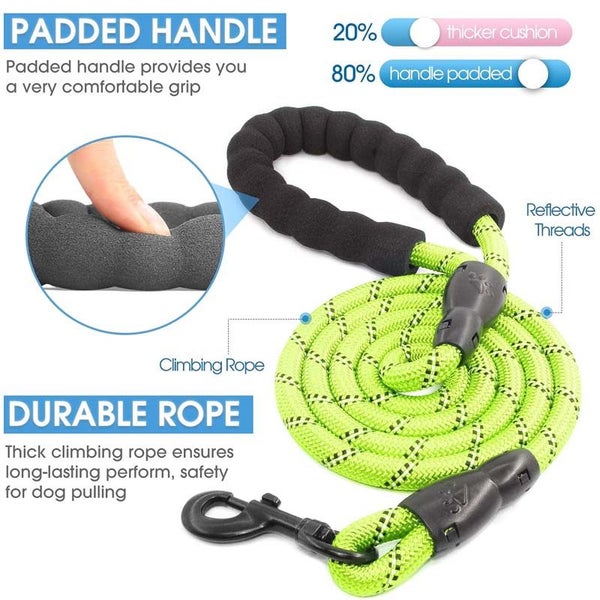 Dog Leash with Comfortable Padded Handle and Reflective Threads -Green Carousel 2
