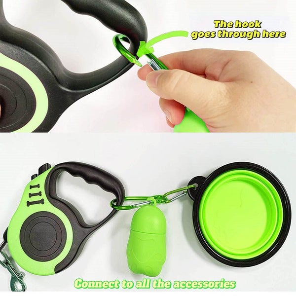 Retractable Dog Leash with Folding Bowl Dispenser Waste Bag -Green Carousel 6