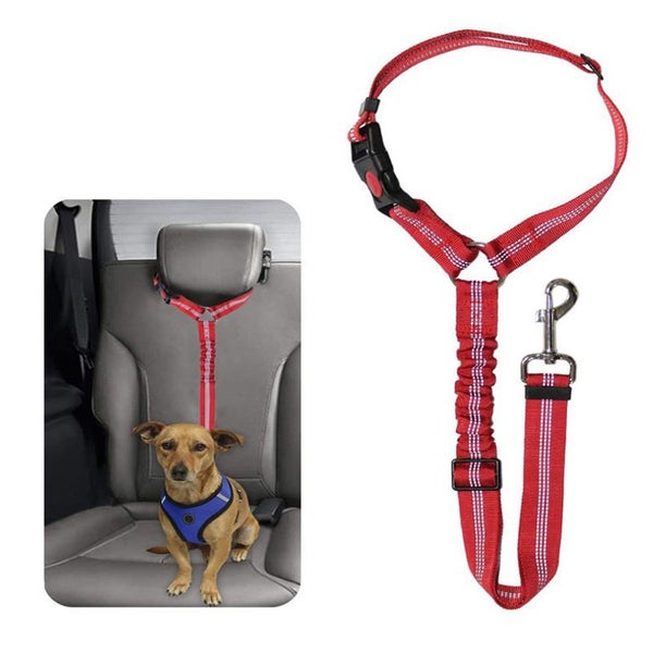 Pet Car Seatbelt Restraint Adjustable Elastic Connect Dog Harness -Red Carousel 1