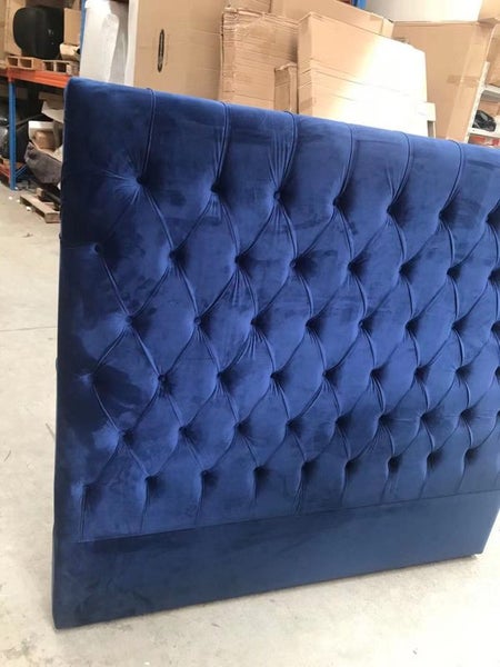 $300 off Buttoned SuperKing 150CM High Navy Velvet headboard Carousel 1