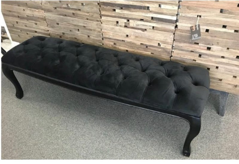 Louis XVI Button Tufted Bench Black Carousel 2
