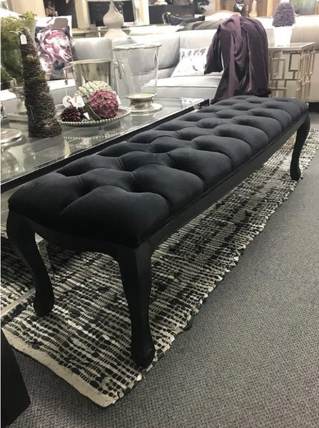 Louis XVI Button Tufted Bench Black Carousel 1